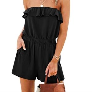 LEANI Women’s Off Shoulder Ruffle Romper Strapless Elastic Waist Short BNWT